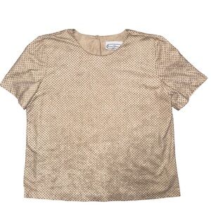 💙💖 Vintage Saint Germain Paris Faux Suede Studded Tan‎ Short Sleeve Top